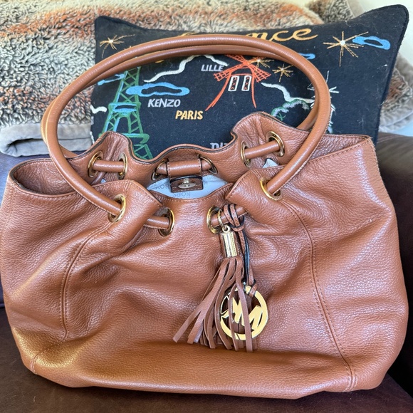 Michael Kors Brown Astor Large Ring Tote Bag Hobo Pebbled Leather - Picture 1 of 1